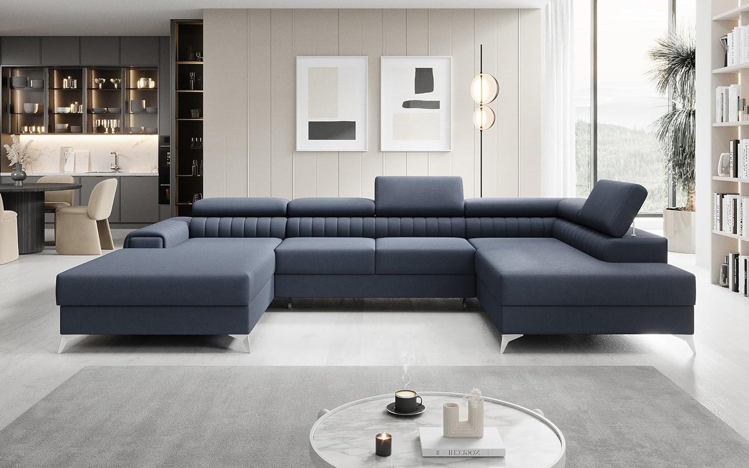 Designer Sofa Collina mit Schlaf- und Klappfunktion Stoff Blau Rechts Bild 1