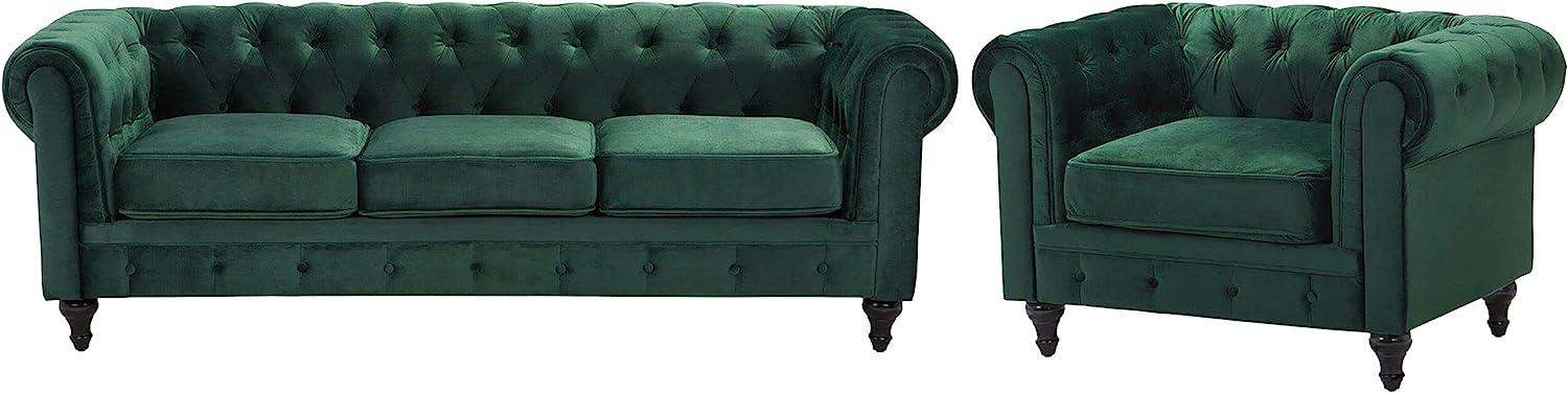 Sofa Set Samtstoff grün 4-Sitzer CHESTERFIELD Bild 1