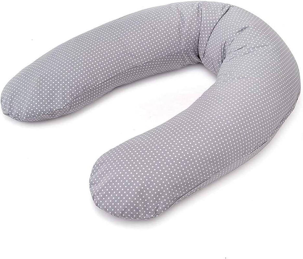 Theraline Stillkissen Dodo Pillow Premium - 180 cm inkl. Bezug aus Baumwolle - Füllung: leise & feine Mikroperlen, schadstoffgeprüft, maschinenwaschbar - Punkte Grau Bild 1