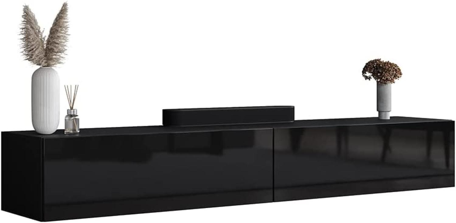 Planetmöbel TV Board 200 cm Schwarz, TV Schrank mit 2 Klappen als Stauraum, Lowboard hängend oder stehend, Sideboard Wohnzimmer Bild 1
