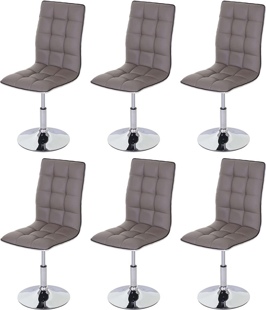 6er-Set Esszimmerstuhl HWC-C41, Stuhl Küchenstuhl, höhenverstellbar drehbar, Kunstleder ~ taupe-grau Bild 1