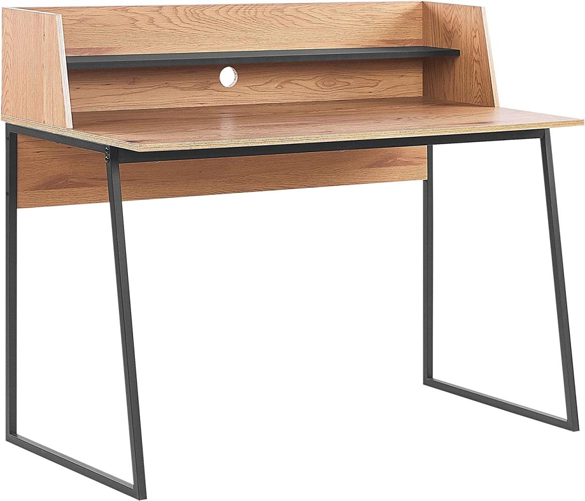 Schreibtisch heller Holzfarbton schwarz 120 x 59 cm mit Ablage GORUS Bild 1