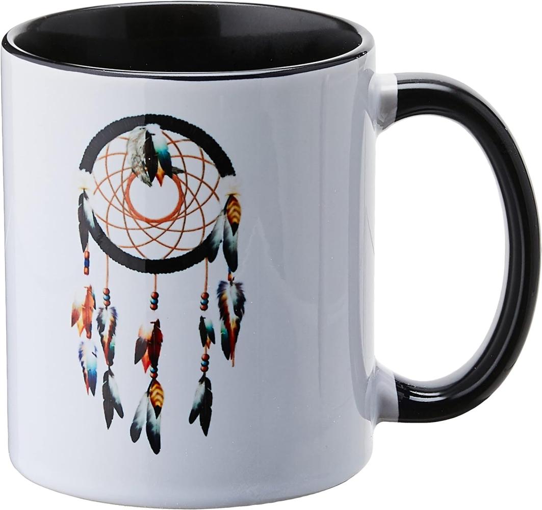 3dRose Indianer, Traumfänger-Design mit Federn und Perlen, mit Zwei Ton Kaffeebecher, Keramik, Schwarz, 10. 16 cm x 7,62 x-Uhr Bild 1