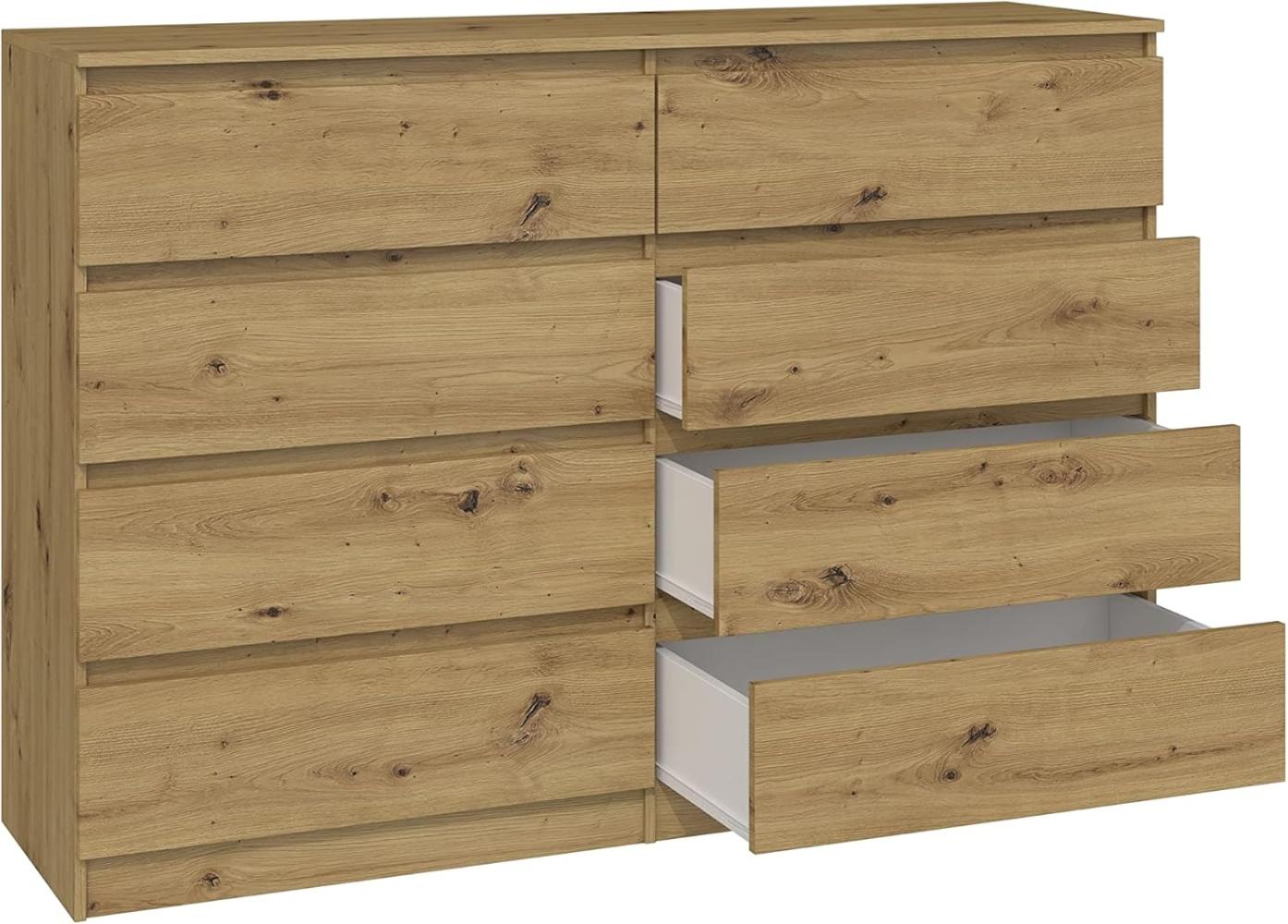 Oggi Moderne Kommode Lugo 8 Schubladen Eiche Handwerker 140 cm Schrank Aufbewahrung Holz Natur Mangoholz Industrie Vintage_Raum_Kommode_ Schlafzimmer Bild 1