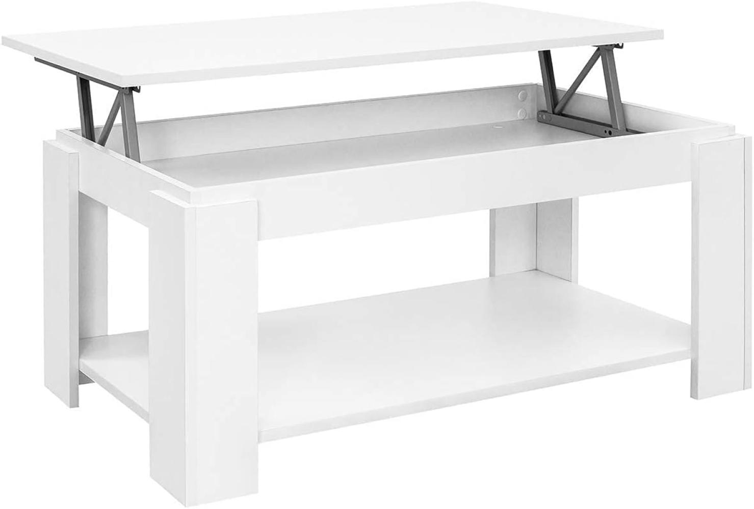COMIFORT Höhenverstellbarer Couchtisch - Möbelstück mit Zeitschriftenfach, Viel Stauraum, Moderner Stil, Sehr Belastbar, Farbe: Weiß Bild 1