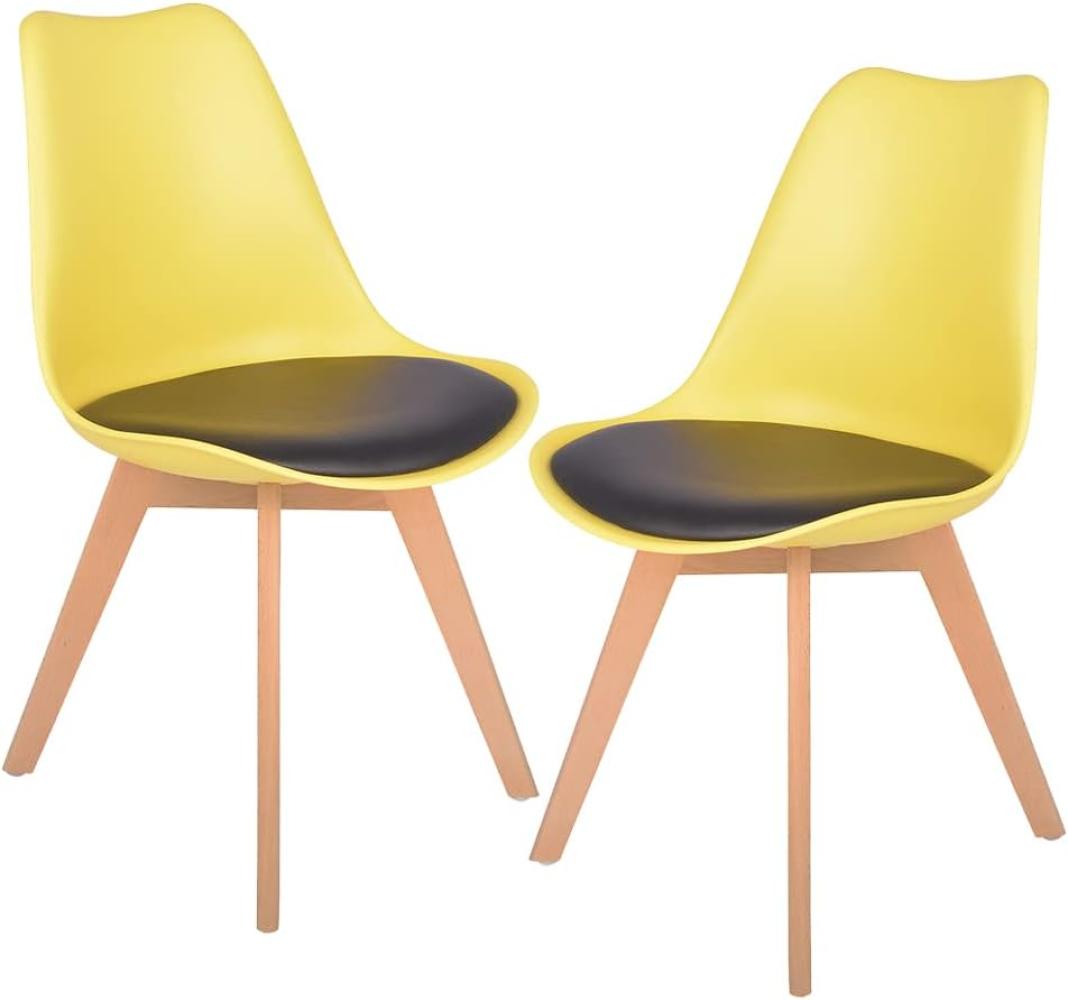 Mingone Esszimmerstühle 2er Set Polsterstühle Esszimmer Massivholzbeine Küchenstuhl Kunststoff Stühle (Zitronengelb) Bild 1