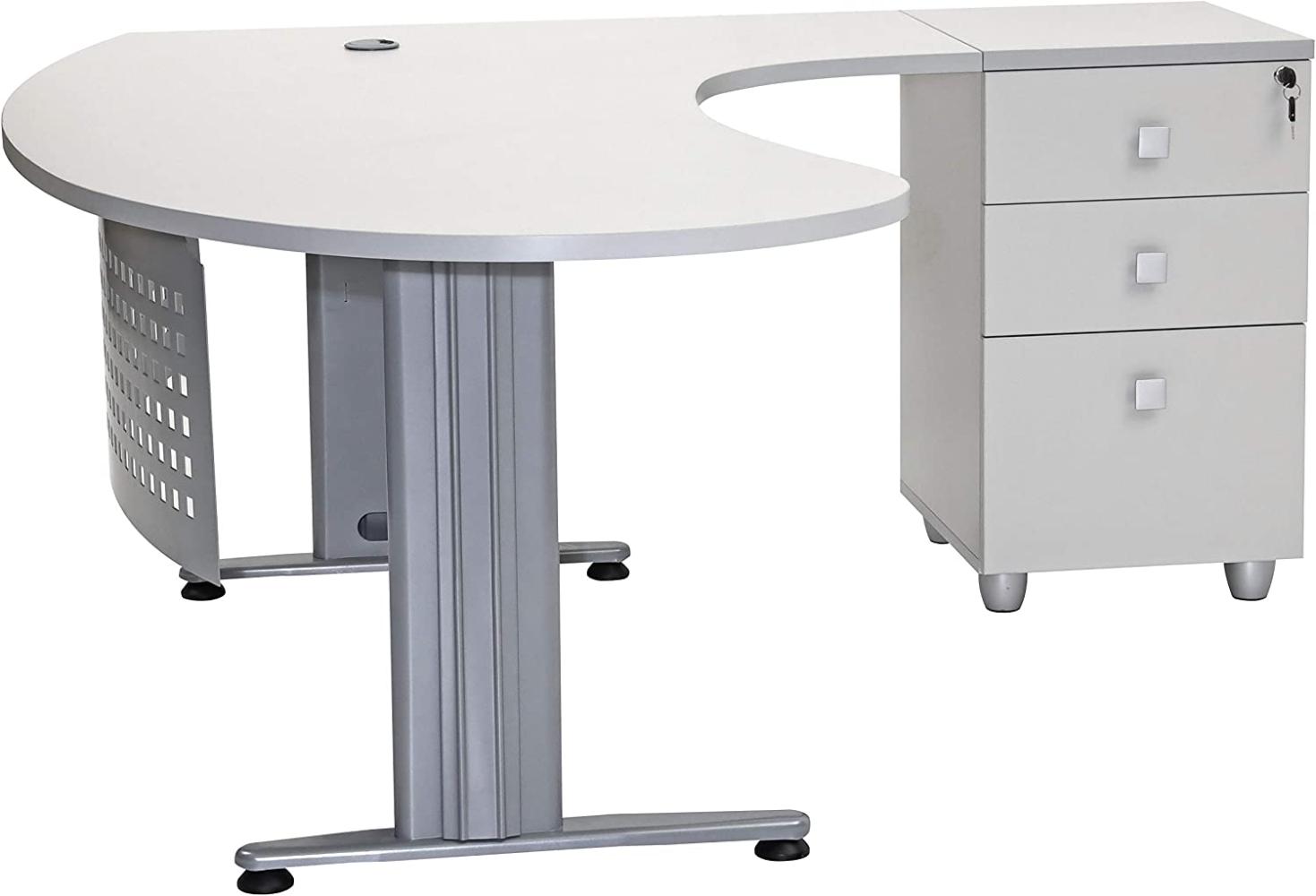 Furni24 Schreibtisch Chefschreibtisch Schreibtisch Winkeltisch PC Tisch Moderner Bürotisch Computertisch mit großer Arbeitsfläche Gela Grau Dekor rechts gewinkelt Ink. Beistellcontainer mit Schubladen Bild 1