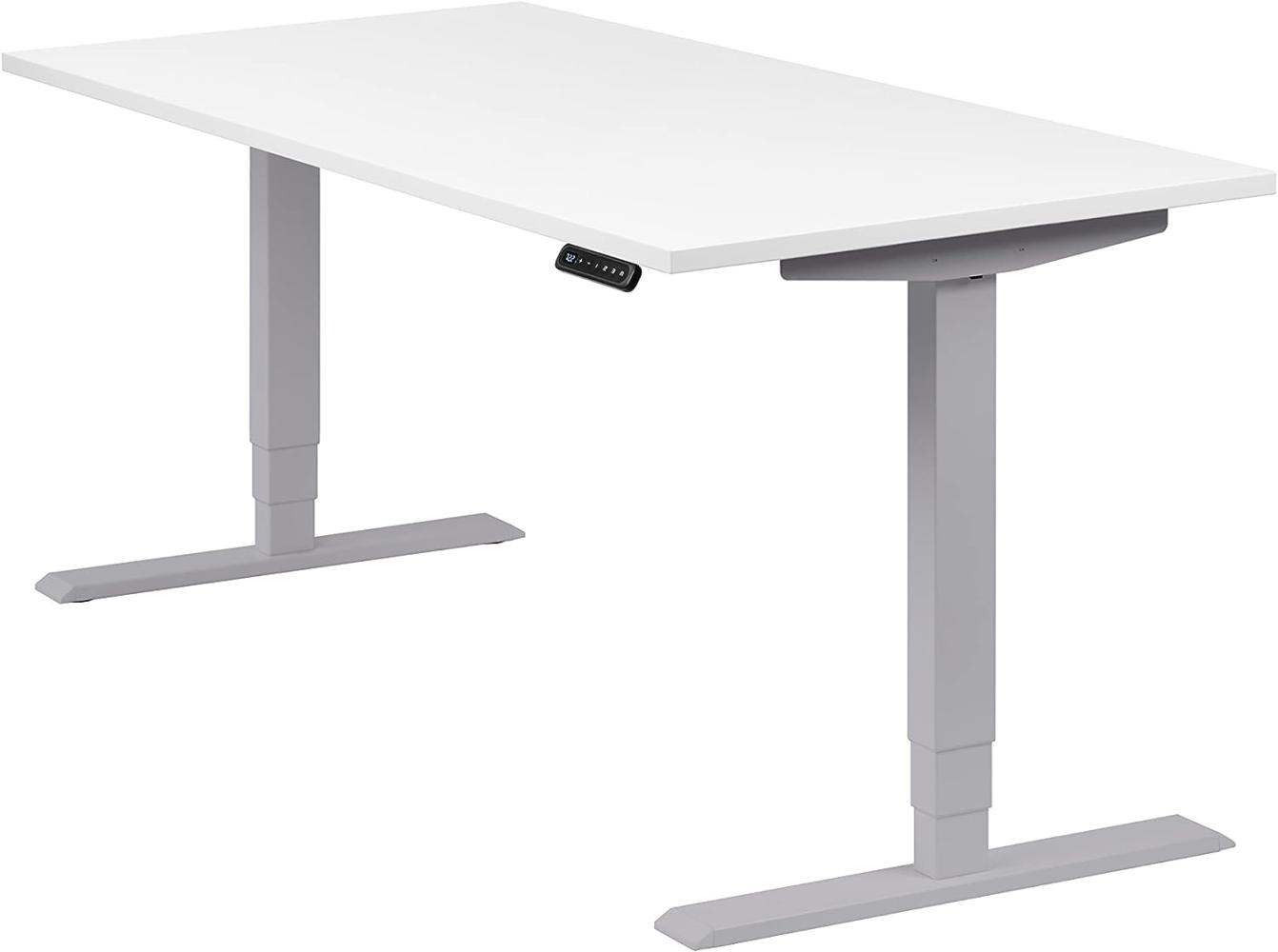 boho office® Homedesk - elektrisch stufenlos höhenverstellbares Tischgestell in Silber (RAL9006) mit Memoryfunktion, inkl. Tischplatte in 160 x 80 cm in Weiß Bild 1