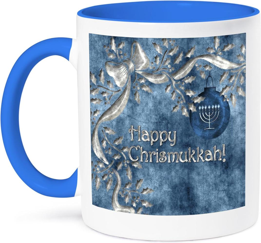 3dRose Happy Chrismukkah Silber Ornament und Menorah-Two Ton Blau Tasse, Keramik, Mehrfarbig, 10,2 x 7,62 x 9,52 cm Bild 1