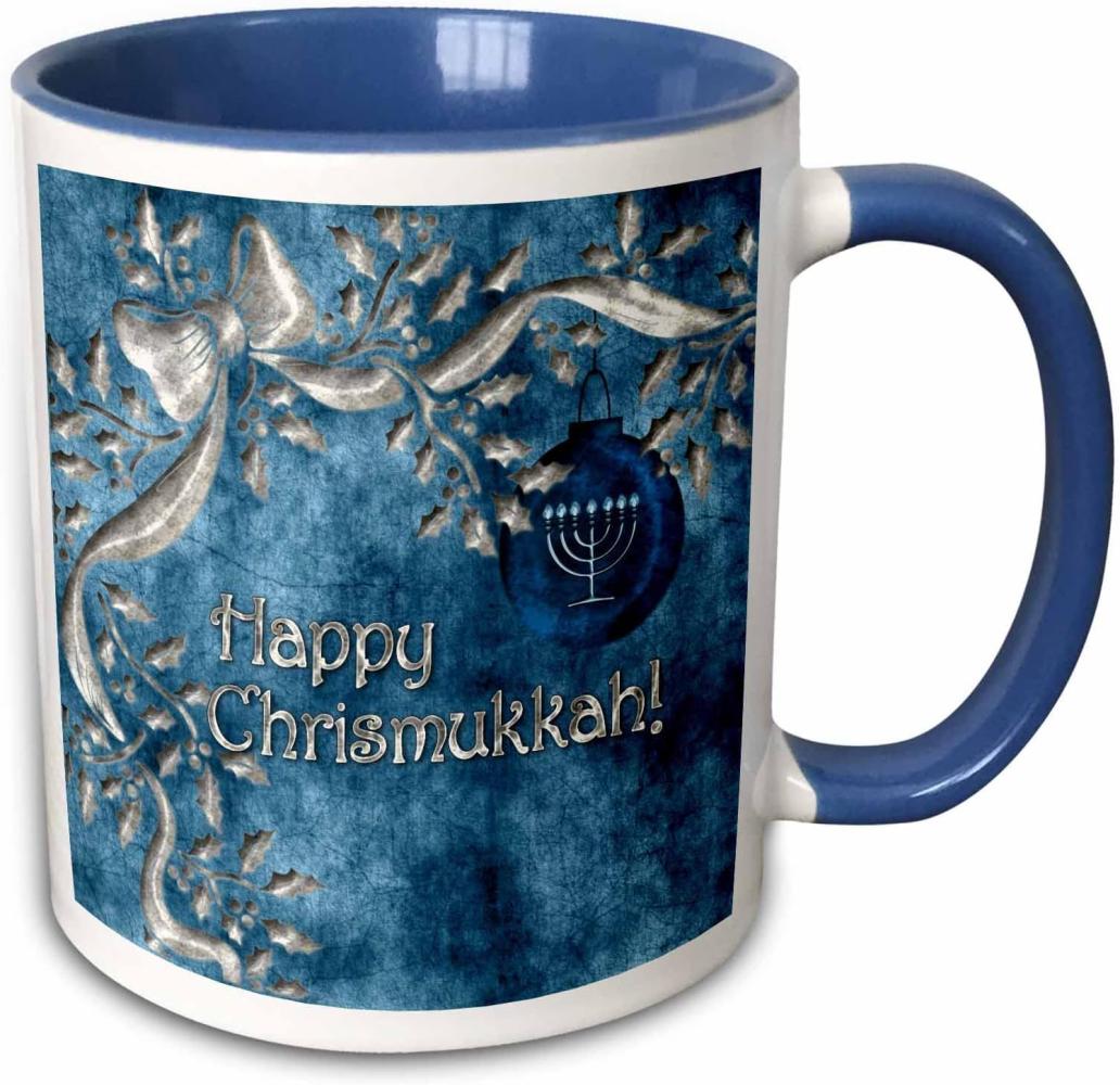 3dRose Happy Chrismukkah Silber Ornament und Menorah-Two Ton Blau Tasse, Keramik, Mehrfarbig, 10,2 x 7,62 x 9,52 cm Bild 1