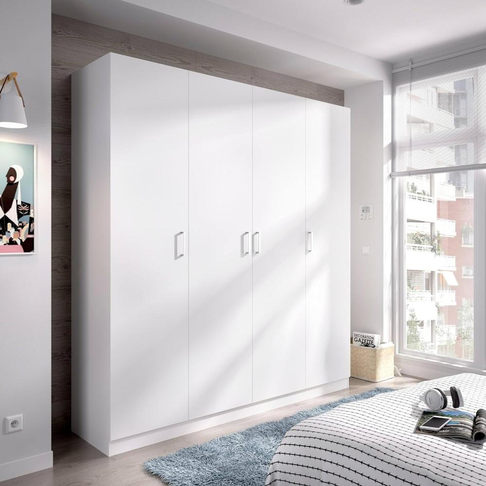 Dmora Bove, Schrank Kleiderständer für Schlafzimmer, Kleiderschrank mit 4 Flügeltüren, 200 x 52 x 215 cm, Weiß, Holzwerkstoff Bild 1