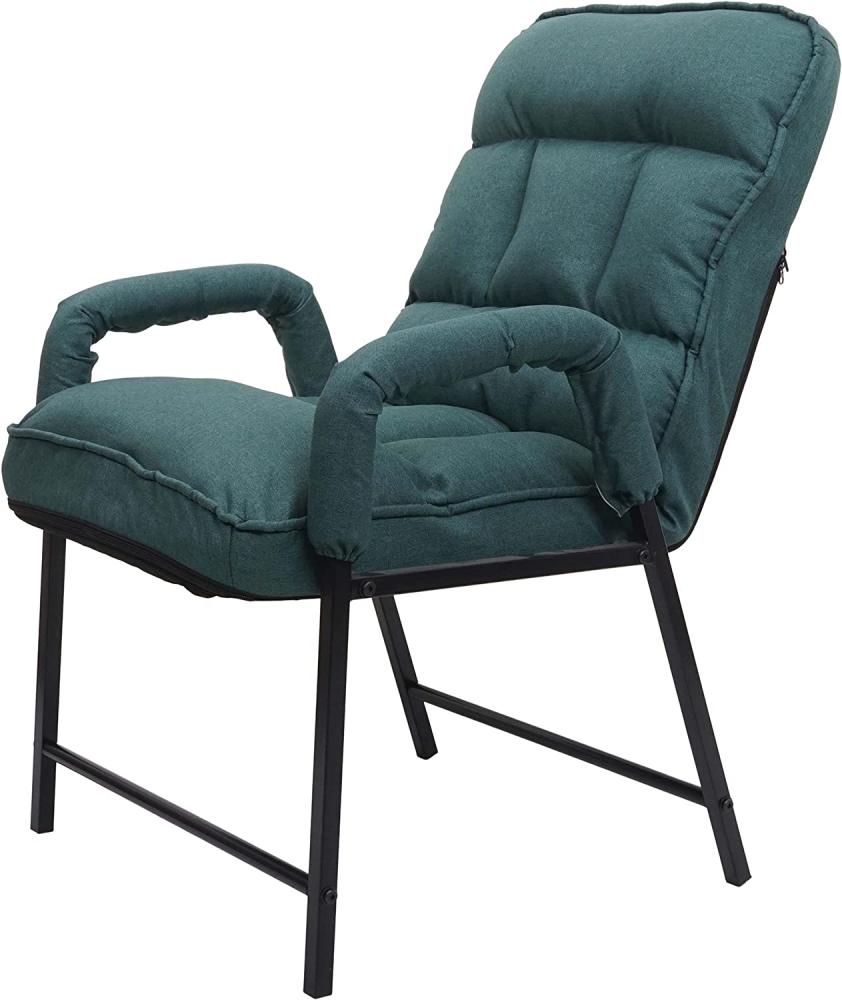 Esszimmerstuhl HWC-K40, Stuhl Polsterstuhl, 160kg belastbar Rückenlehne verstellbar Metall ~ Stoff/Textil dunkelgrün Bild 1