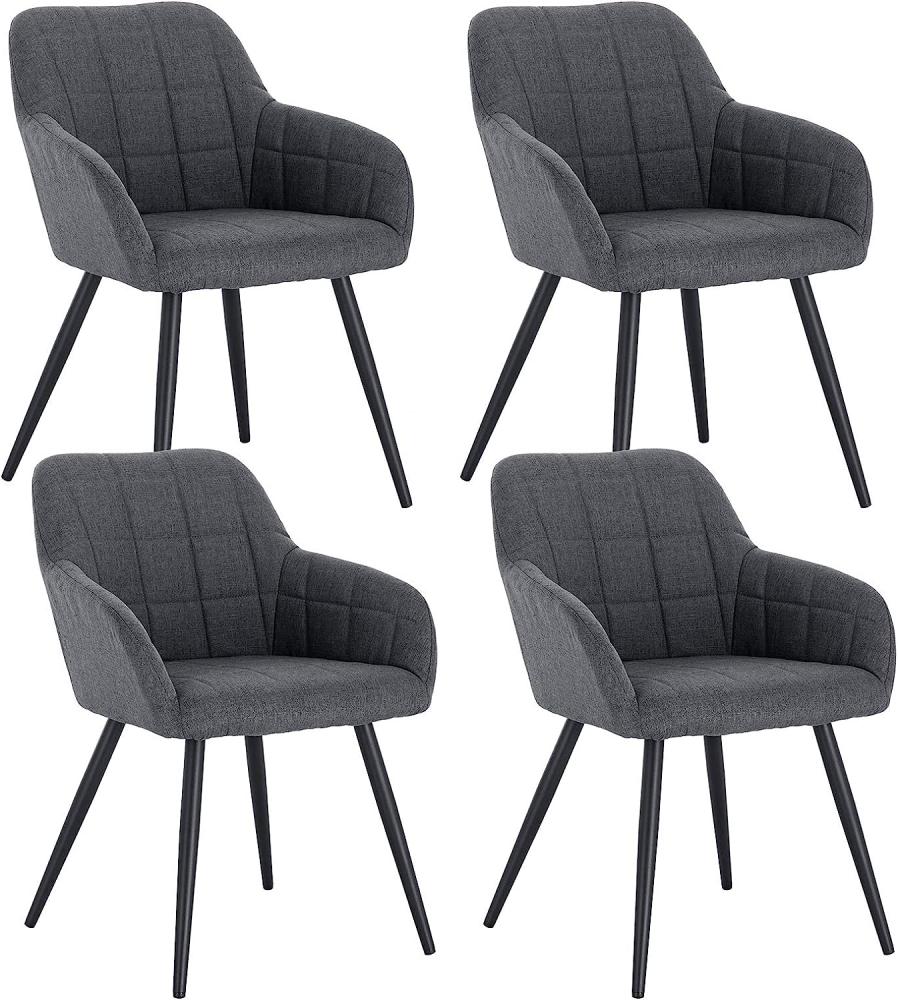 WOLTU 4 x Esszimmerstühle 4er Set Esszimmerstuhl Küchenstuhl Polsterstuhl Design Stuhl mit Armlehne, mit Sitzfläche aus Leinen, Gestell aus Metall, Dunkelgrau, BH107dgr-4 Bild 1