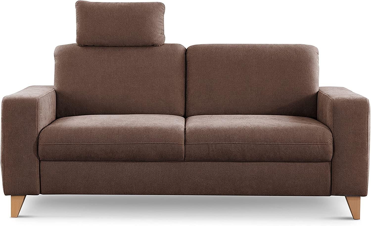 CAVADORE 2,5-Sitzer Sofa Lotta / Skandinavische 2,5er-Couch mit Federkern, Kopfstütze und Holzfüßen / 183 x 88 x 88 / Webstoff, Braun Bild 1