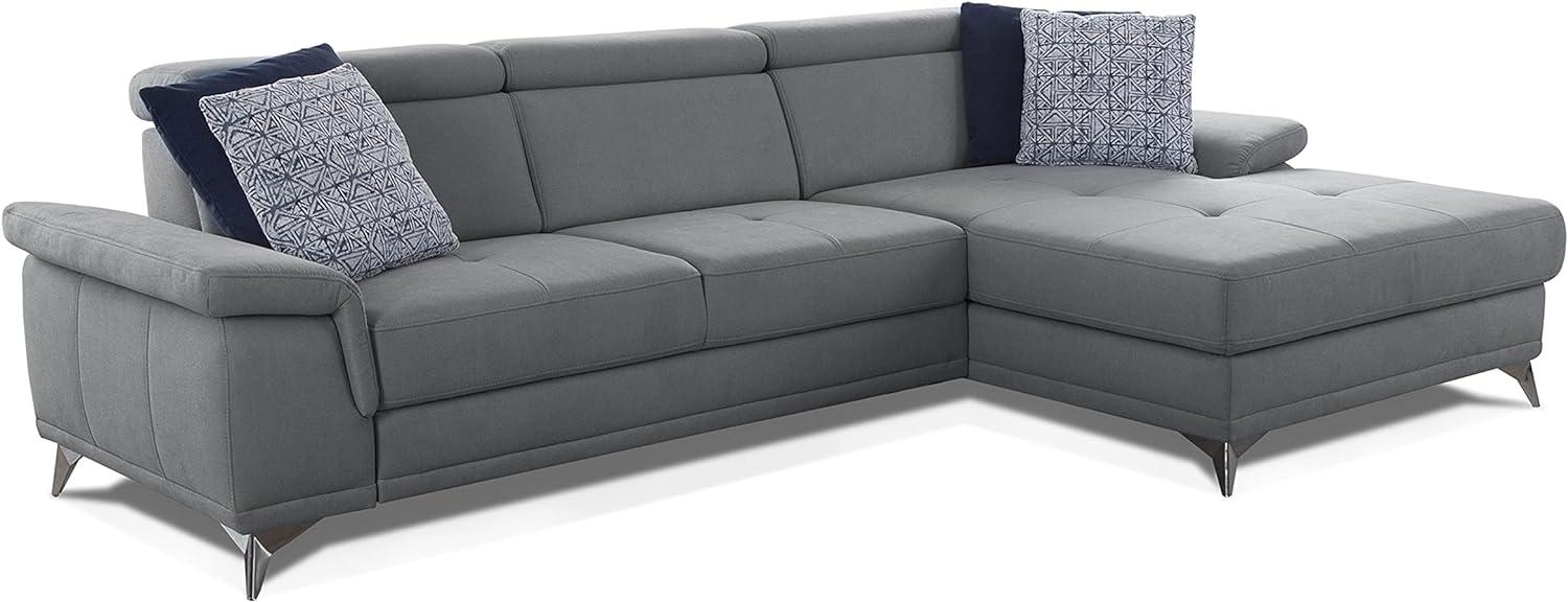 CAVADORE Ecksofa Cardy inkl. Federkern / Sofa in L-Form mit verstellbaren Kopfteilen, XL-Recamiere + Fleckschutz-Bezug / 289 x 83 x 173 cm / Grau Bild 1