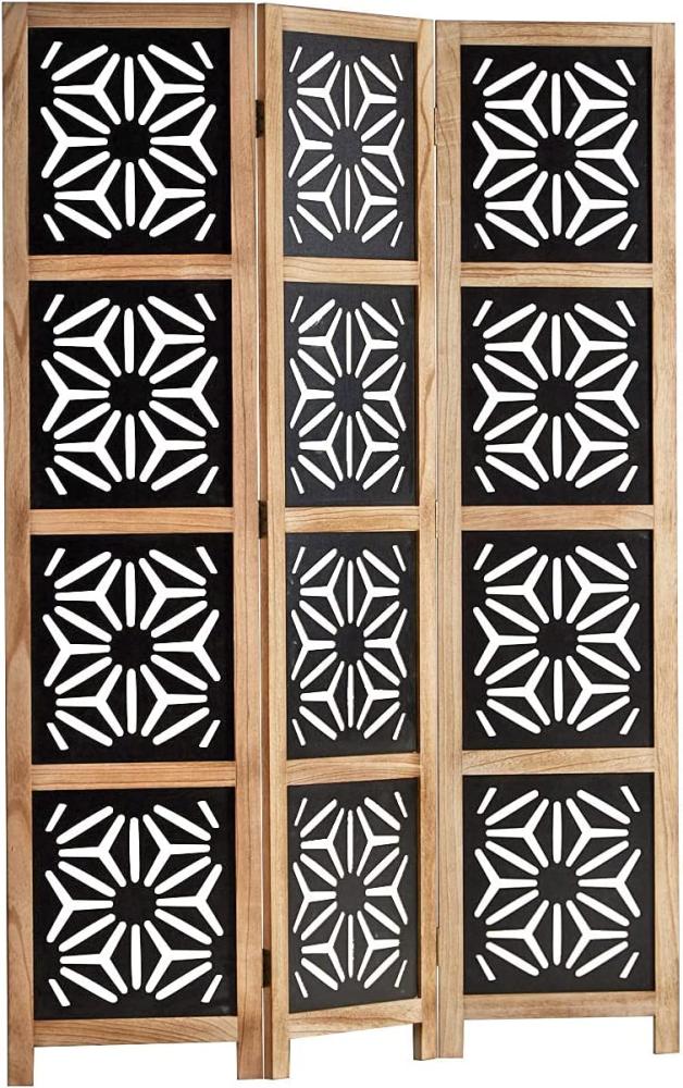 Paravent Raumteiler 3 fach Holz Trennwand spanische Wand Sichtschutz Natur Schwarz Bild 1