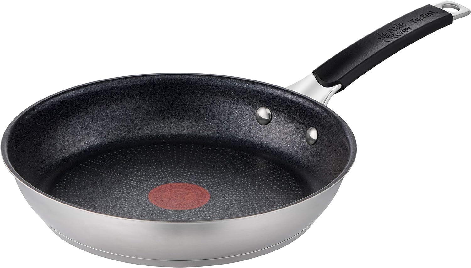 Jamie Oliver by Tefal Bratpfanne 24 cm, Antihaft, Induktion, Edelstahl, Genieteter Griff mit Silikoneinlage, Thermo-Signal, Langlebig, E51204AZ Bild 1