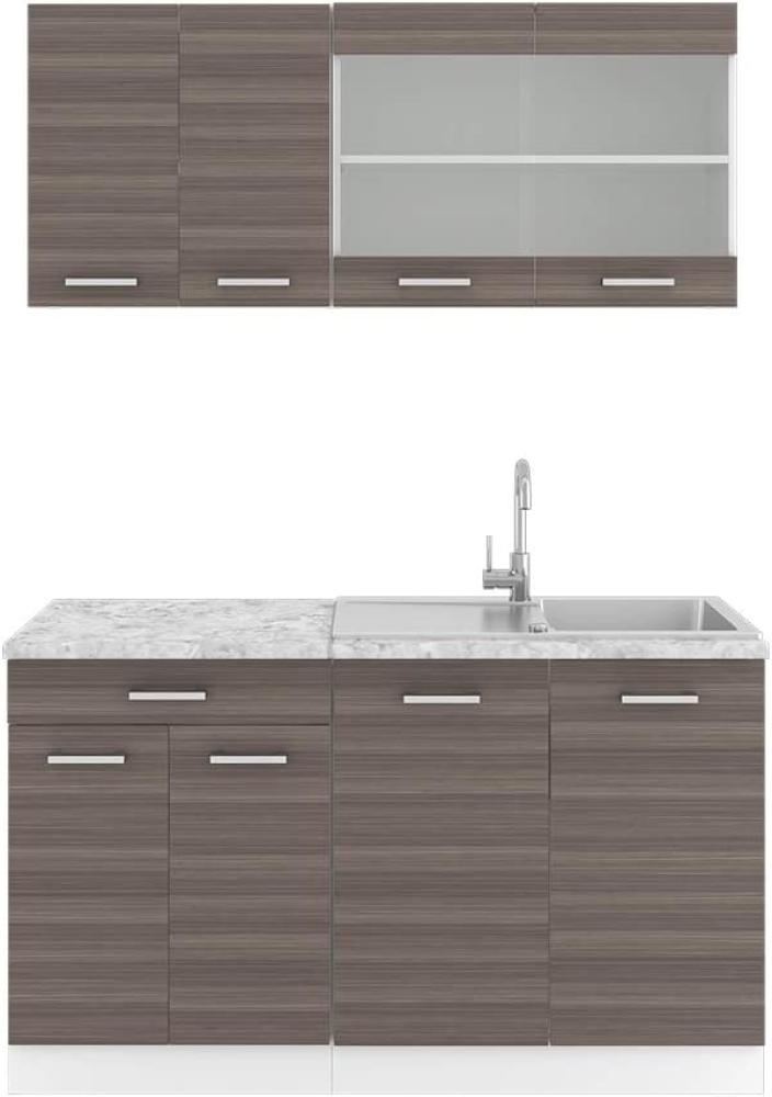 Vicco Küchenzeile Küchenblock Einbauküche R-Line Single 140cm (Edelgrau/Weiß, Mit Arbeitsplatten) Bild 1