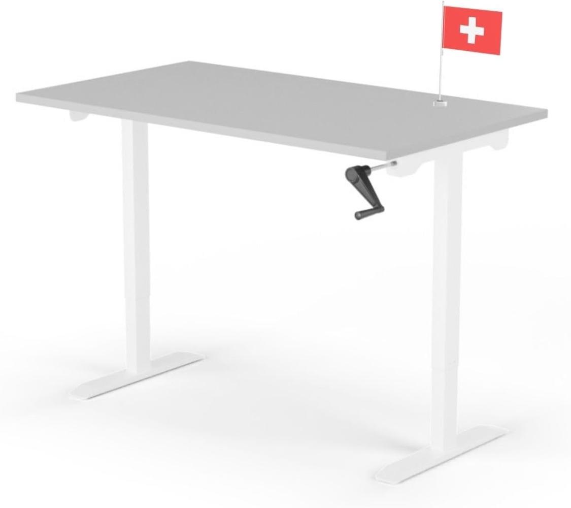 manuell höhenverstellbarer Schreibtisch EASY 140 x 80 cm - Gestell Weiss, Platte Grau Bild 1
