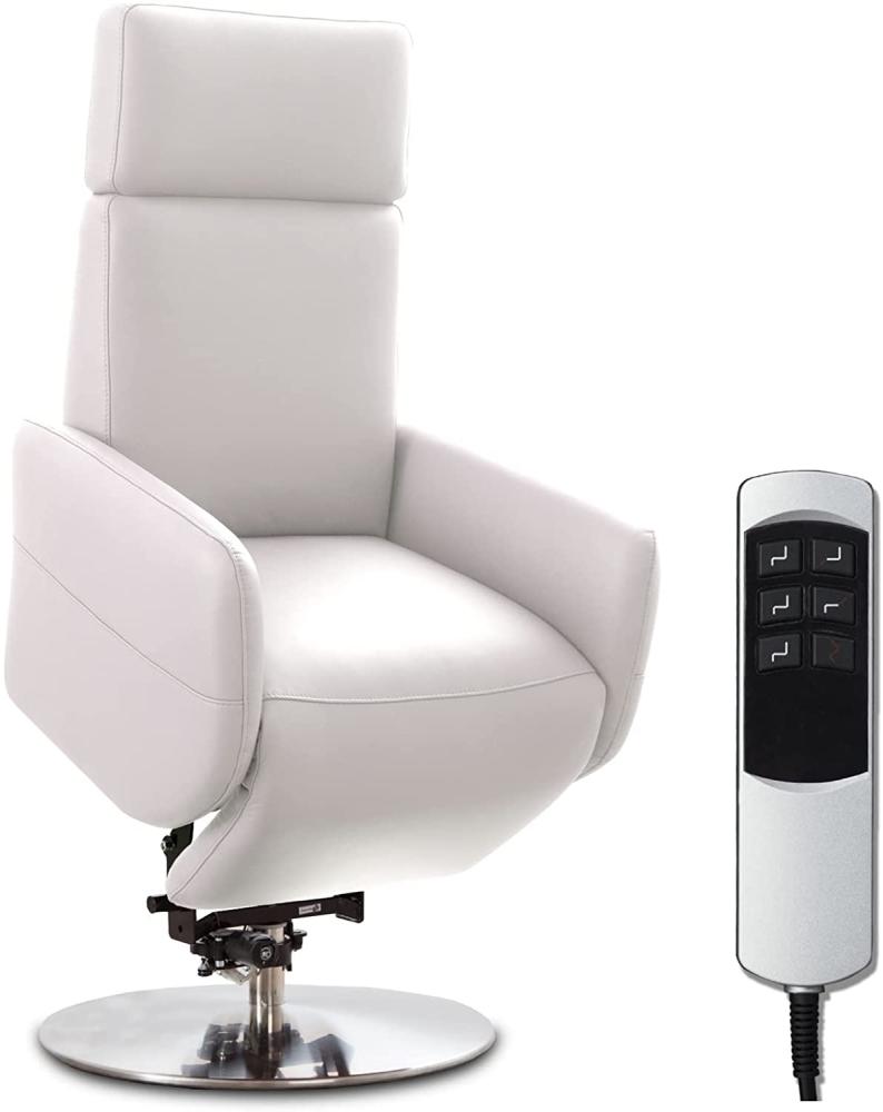 Cavadore TV-Sessel Cobra mit 2 E-Motoren und Aufstehhilfe / Elektrischer Fernsehsessel mit Fernbedienung / Relaxfunktion, Liegefunktion / bis 130 kg / L: 71 x 112 x 82 / Echtleder Weiß Bild 1