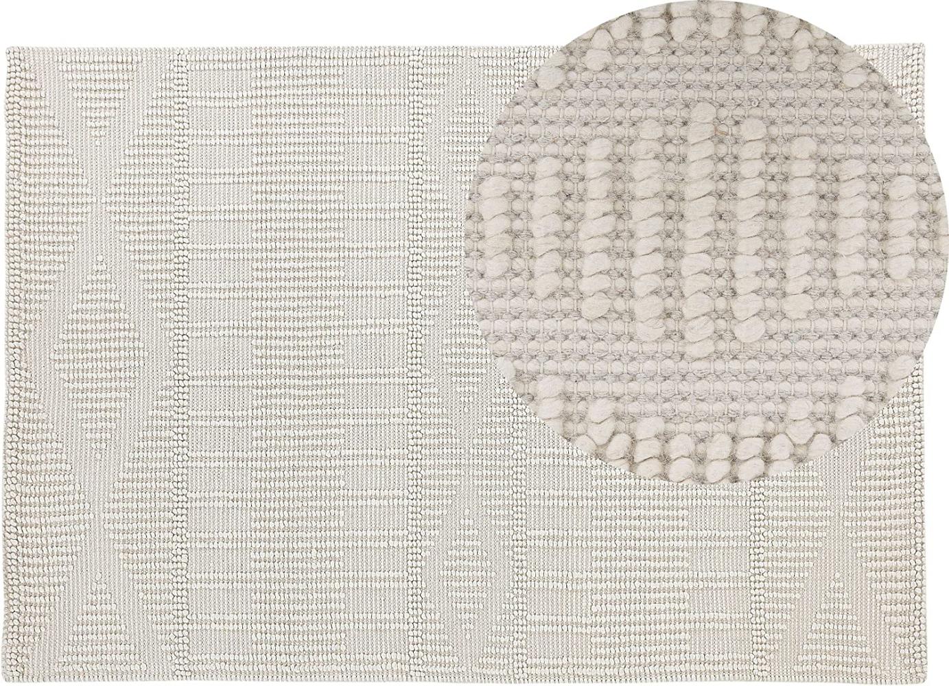 Teppich Wolle helles Beige 140 x 200 cm geometrisches Muster Kurzflor LAPSEKI Bild 1