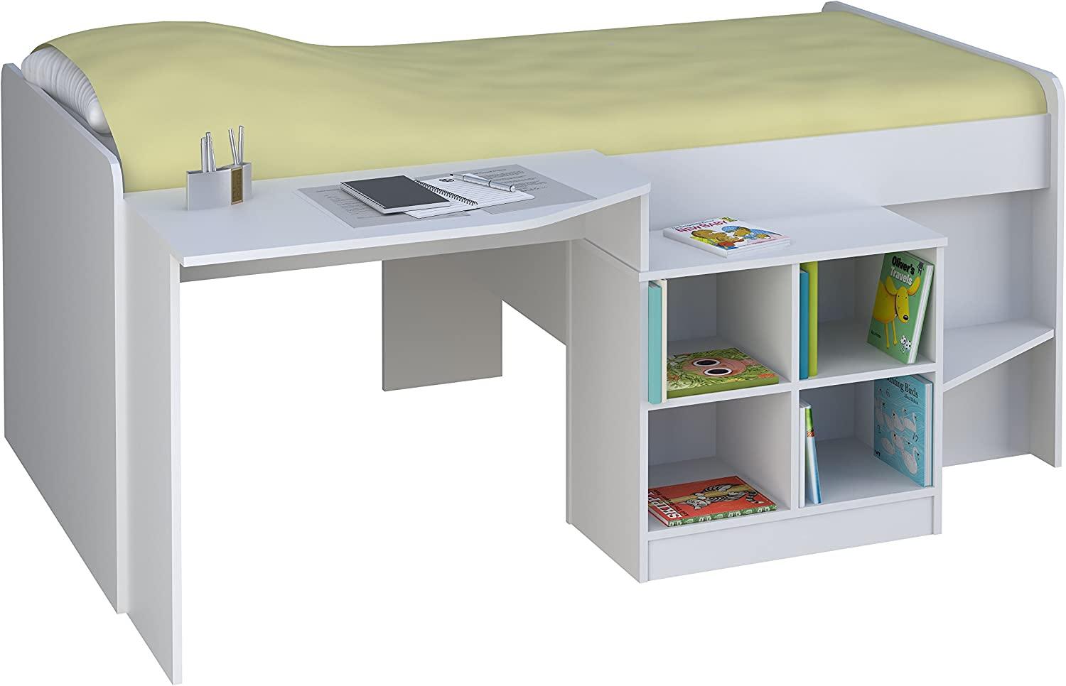Polini Kids Kinderbett 'Simple 4000' mit Schreibtisch und Regal Weiß Bild 1