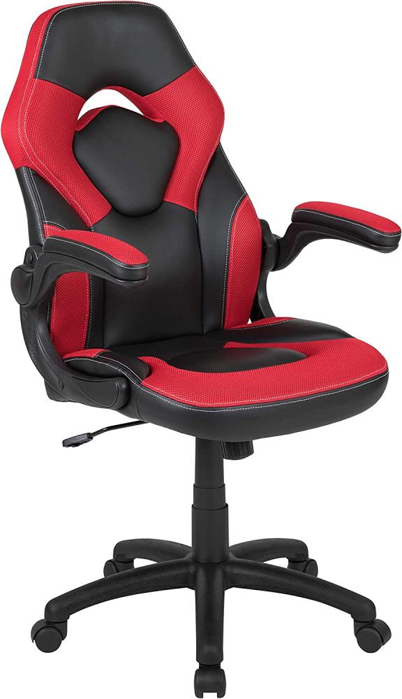 Flash Furniture Gaming Stuhl mit hoher Rückenlehne – Ergonomischer Bürosessel mit verstellbaren Armlehnen und Netzstoff – Perfekt als Zockerstuhl und fürs Home Office – Rot Bild 1