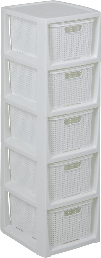 BranQ - Home essential Regal in Rattan Design, BPA-freie Kunststoff PP, Weiß, 29,5 x 24 x 80 cm, 5 Körben Bild 1