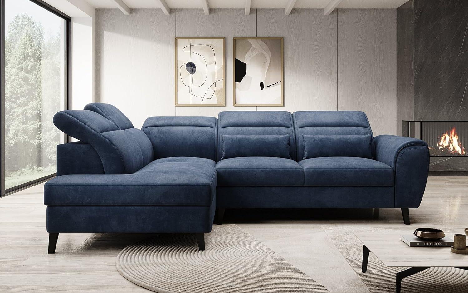 Designer Sofa Nobile mit verstellbarer Rückenlehne Samt Blau Links Bild 1