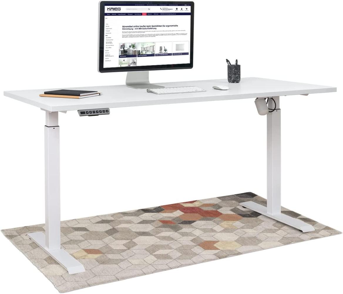 HighDesk SMART Höhenverstellbarer Schreibtisch (Weiß + Weiß I 160 x 70 cm) - Elektrischer Sitz- & Stehtisch mit Tischplatte - Stehschreibtisch Elektrisch Höhenverstellbar - von Krieg Bild 1