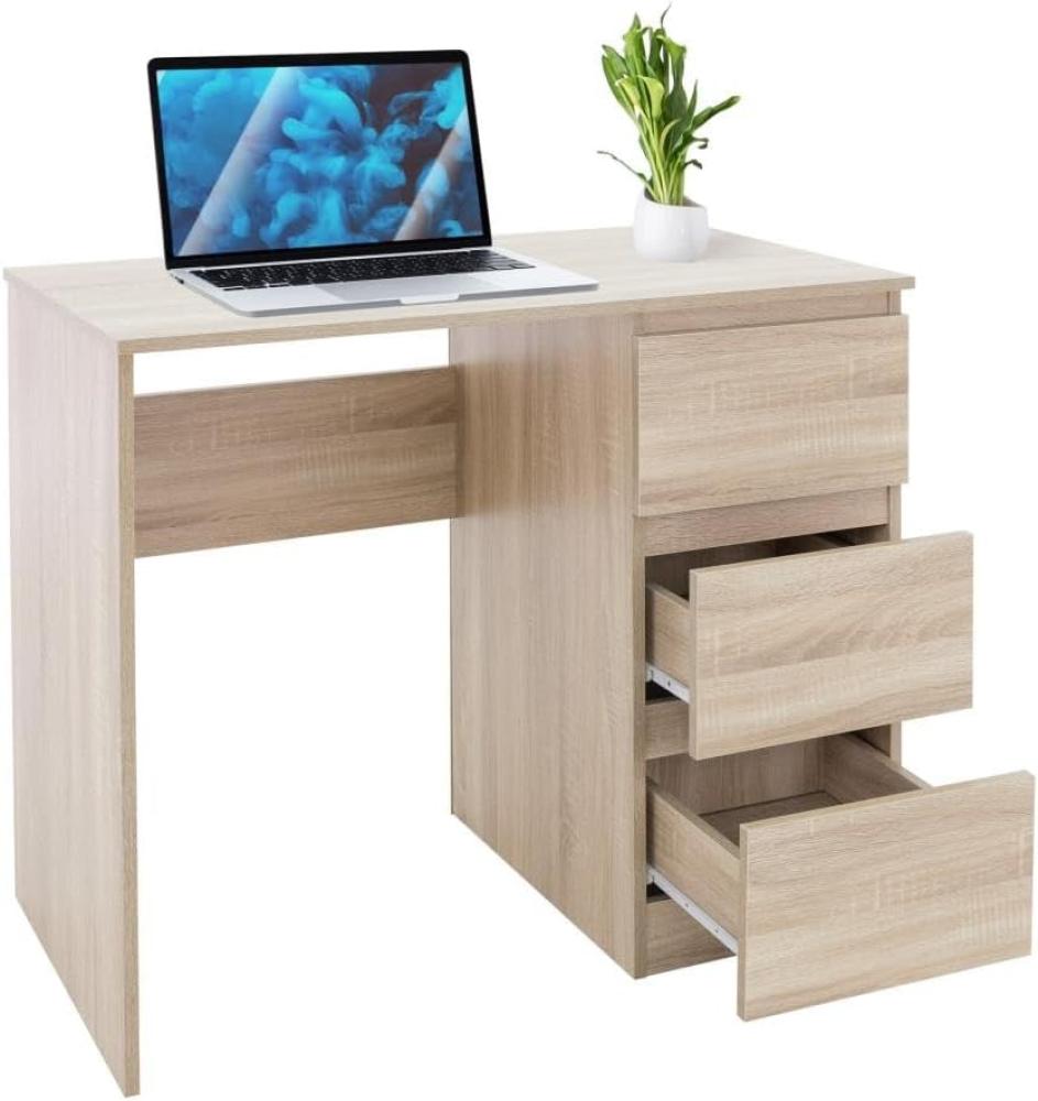 Schreibtisch mit drei Schubladen 90x76x50 cm Sonoma-Eiche aus Holz ML-Design Bild 1