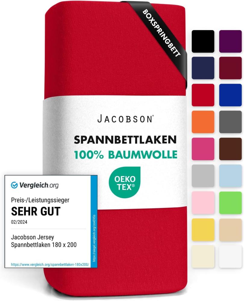 Jacobson Jersey Spannbettlaken Spannbetttuch Baumwolle Bettlaken (140x200-160x220 cm, Rot) Bild 1