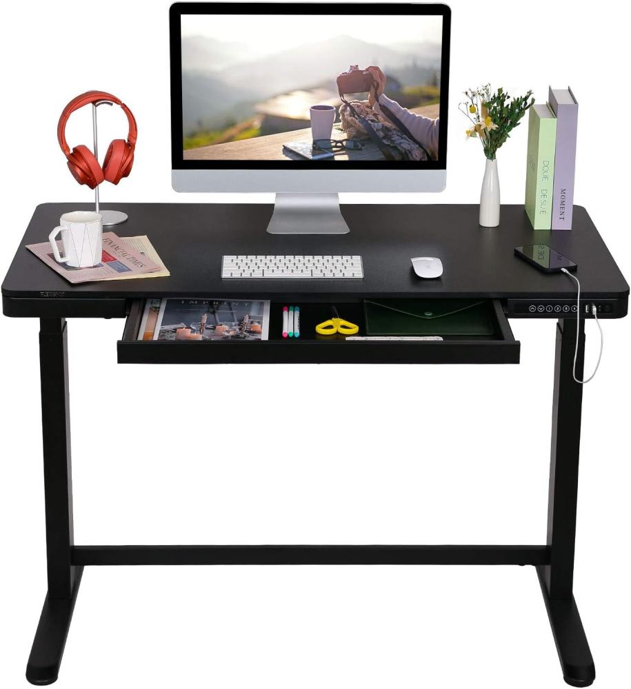 Flexispot Elektrisch Höhenverstellbarer Schreibtisch mit Touch Funktion & USB, Elektrischer Schreibtisch (Schwarz+Schwarz Gestell) Bild 1