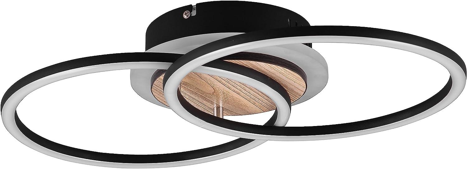 Flache LED Deckenleuchte GIRO Schwarz Holz Optik Fernbedienung Breite 46cm Bild 1