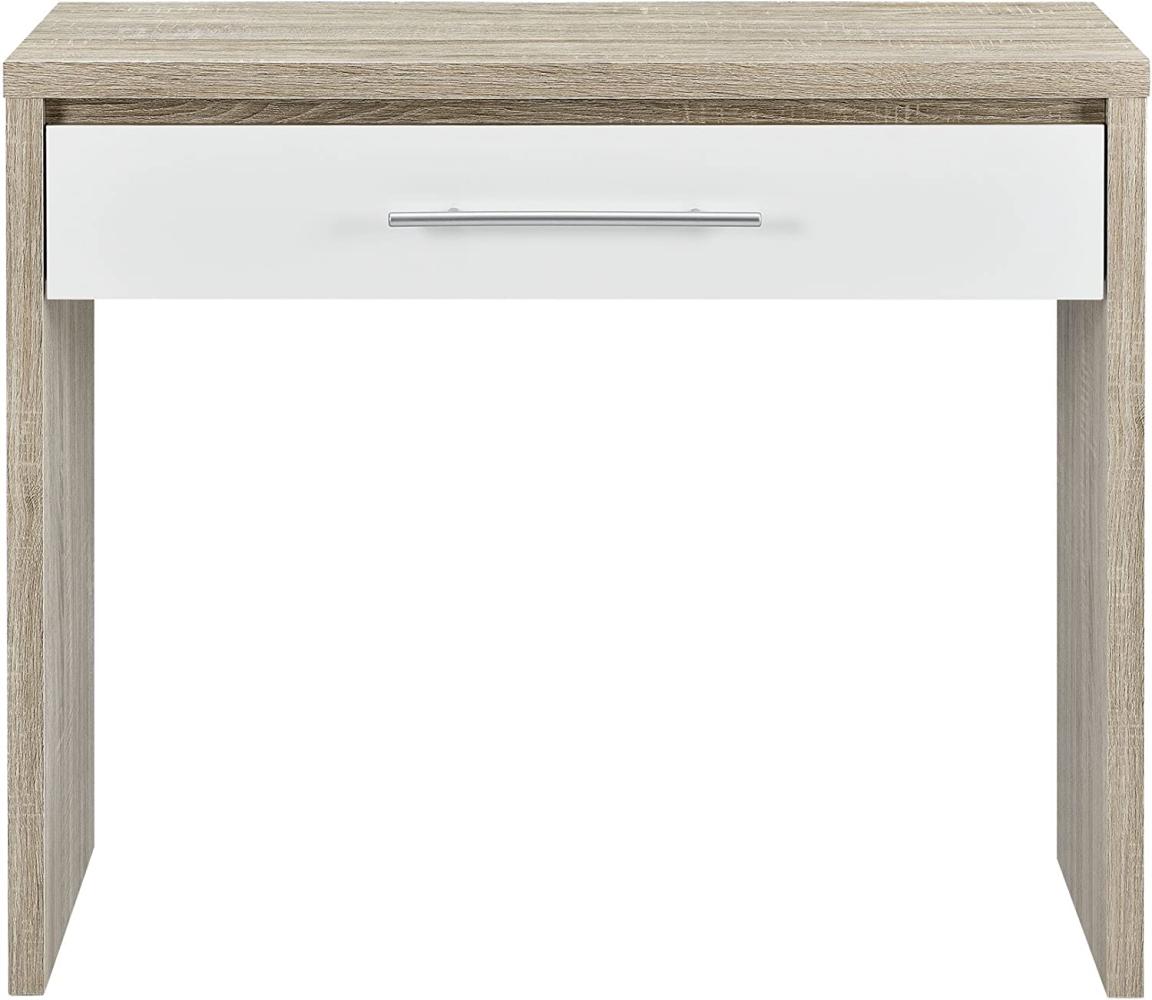 Schreibtisch 90x39x77 cm mit Schublade Eiche/Weiß Hochglanz Bild 1