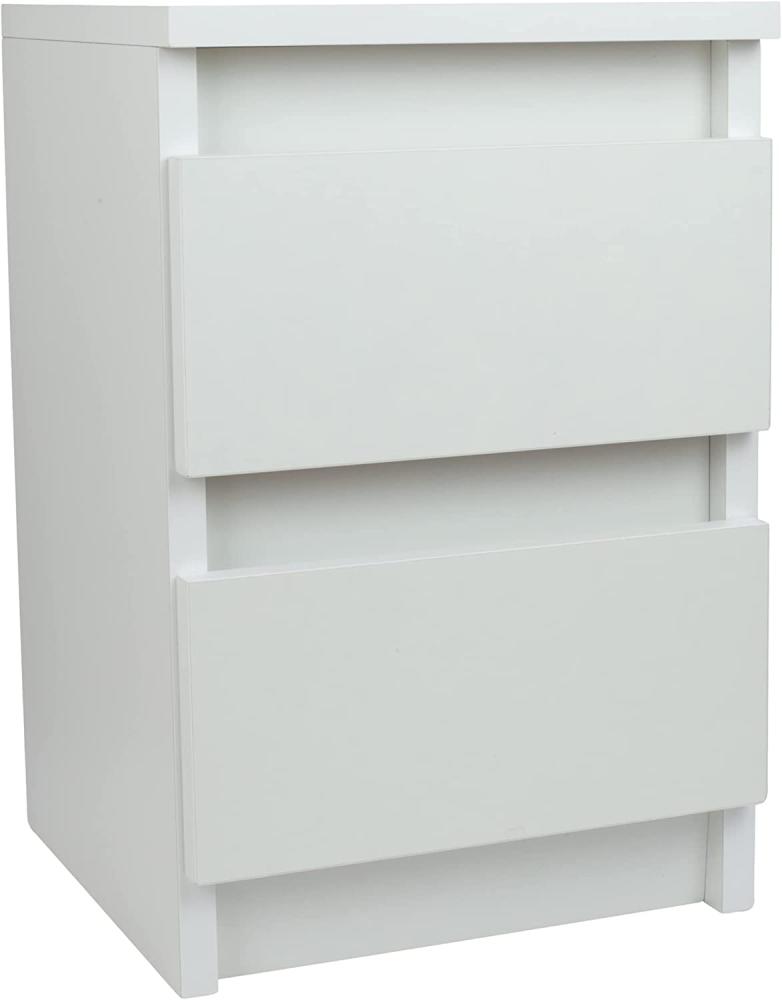 Kompakter Nachtschrank Weiss mit 2 Schubladen - Kleiner Couchtisch Weiß - Minimalistisch Beistelltisch Holz - Betttisch - Nachtkästchen mit Schublade Bild 1