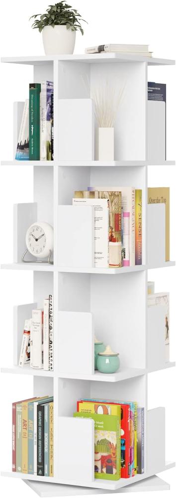 EUGAD drehbares Bücherregal Raumteiler Standregal Drehregal Büroregal Dekoregal 360° frei drehbar mit 4 Ebenen MDF Weiß 40x129x40cm 0040SHG Bild 1