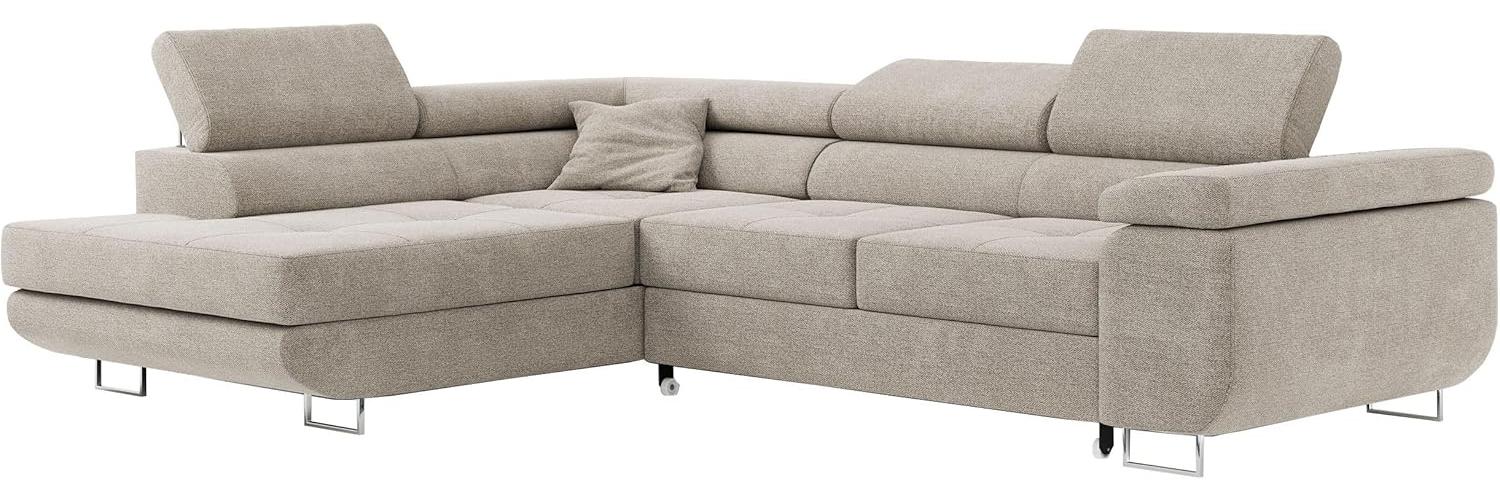 Ecksofa L-Form Couch mit Schlaffunktion und Verstellbare Kopfstützen - GUSTAW - Beige Stoff - Links Bild 1