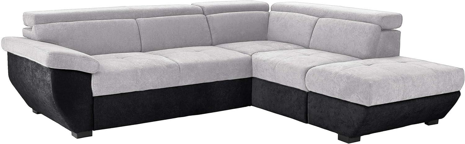 Mivano Ecksofa Speedway / Moderne Couch in L-Form mit verstellbaren Kopfteilen und Ottomane / 262 x 79 x 224 / Zweifarbiger Bezug, argent/black Bild 1