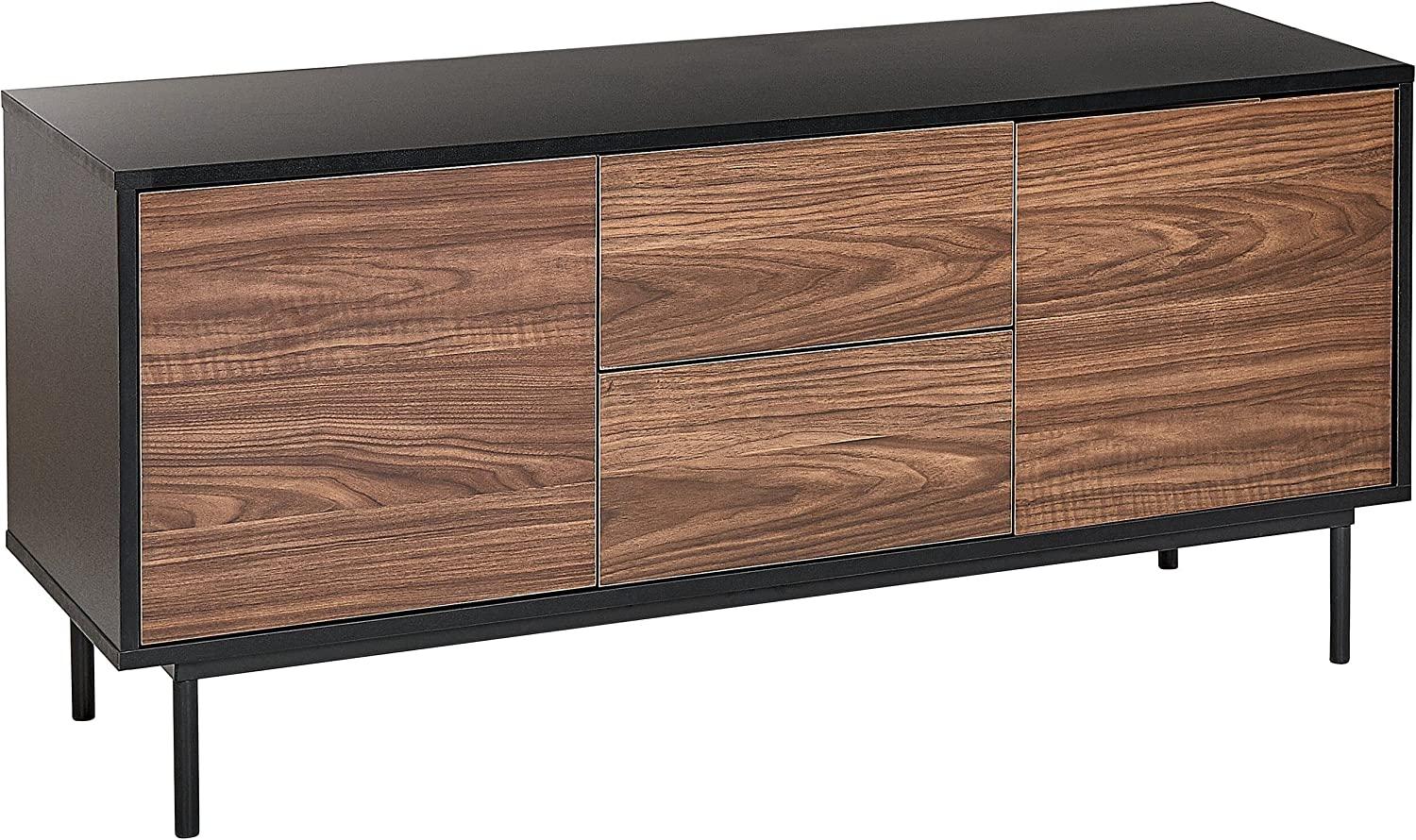 Sideboard mit Schubladen und Türen mit Tip-on Technik , Faserplatte/ Stahl, 120 x 38 x 55 cm, Schwarz Bild 1