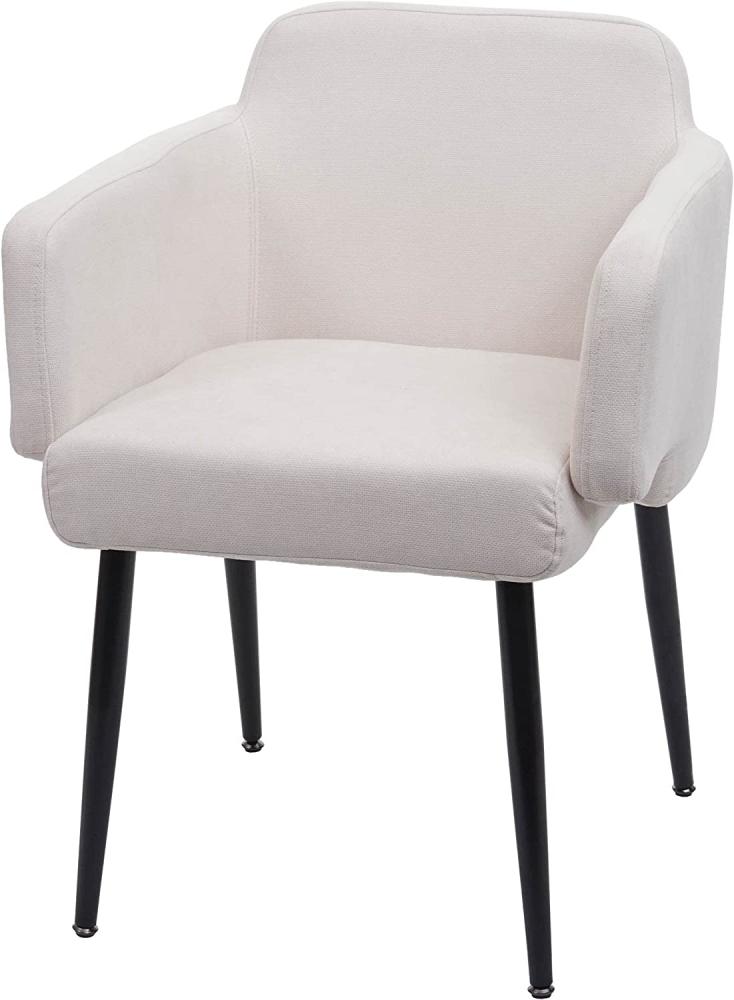 Esszimmerstuhl HWC-L13, Polsterstuhl Küchenstuhl Stuhl mit Armlehne, Stoff/Textil Metall ~ creme-weiß Bild 1