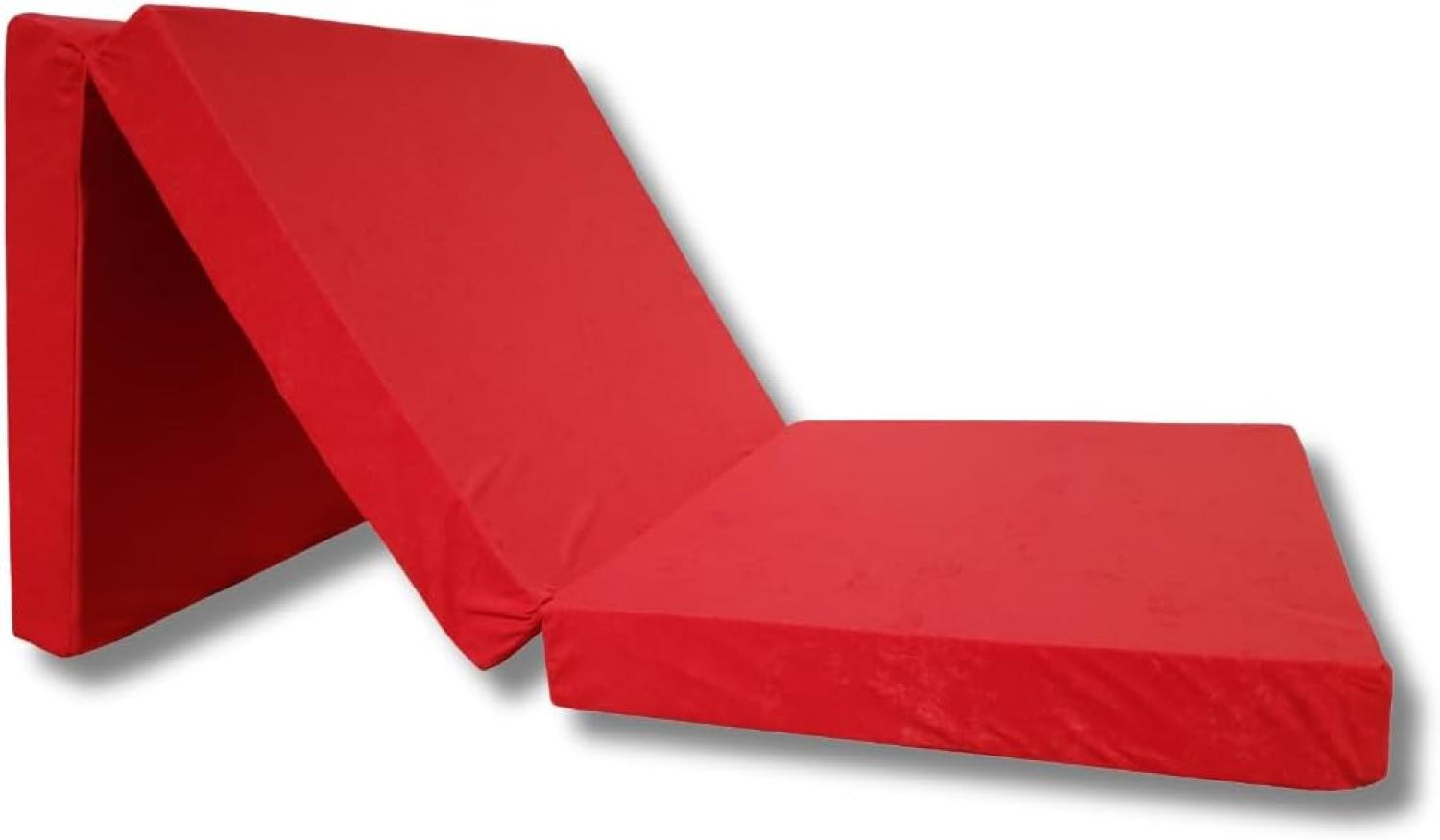 Natalia Spzoo – gemütliche Faltmatratze für einen erholsamen Schlaf – Klappmatratze mit Schaumstoffkern & abnehmbarem Bezug – 3-teilige klappbare Schlafmatte 195 x 65 x 8 cm (Rot) Bild 1