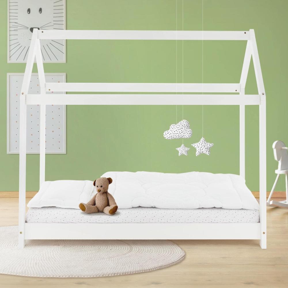 Kinderbett mit Dach und Lattenrost 80x160 cm Weiß aus Kiefernholz ML-Design Bild 1
