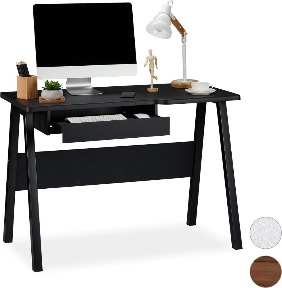 Relaxdays Schreibtisch mit Tastaturauszug, schwarz, 77,5 x 110 x 58 cm Bild 1