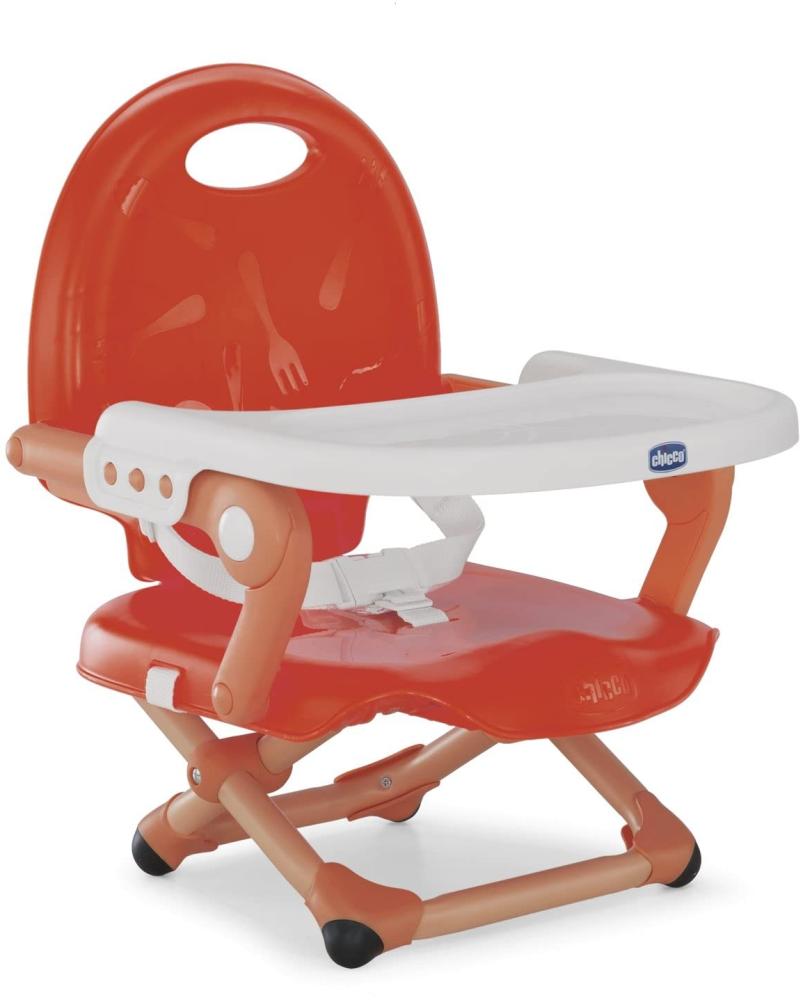 Chicco Pocket Snack Sitzerhöhung für Kinder von 6 Monaten bis 3 Jahren (15 kg), tragbarer Hochstuhl, verstellbar, mit kompaktem Verschluss und abnehmbarer Platte, Poppy Red Bild 1