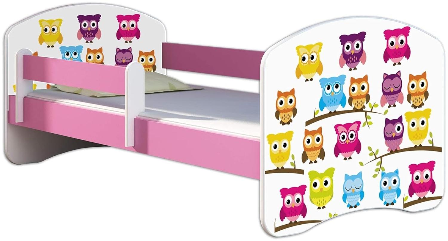 Kinderbett Jugendbett mit einer Schublade und Matratze Rausfallschutz Rosa 70 x 140 80 x 160 80 x 180 ACMA II (31 Eule, 80 x 160 cm) Bild 1