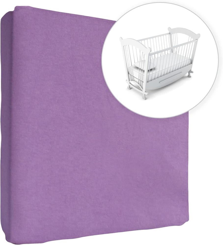 Jersey Spannbetttuch für Babybett, 100% Baumwolle, passend für 90 x 50 cm Babybett-Wiegebett-Matratze (Violett) Bild 1