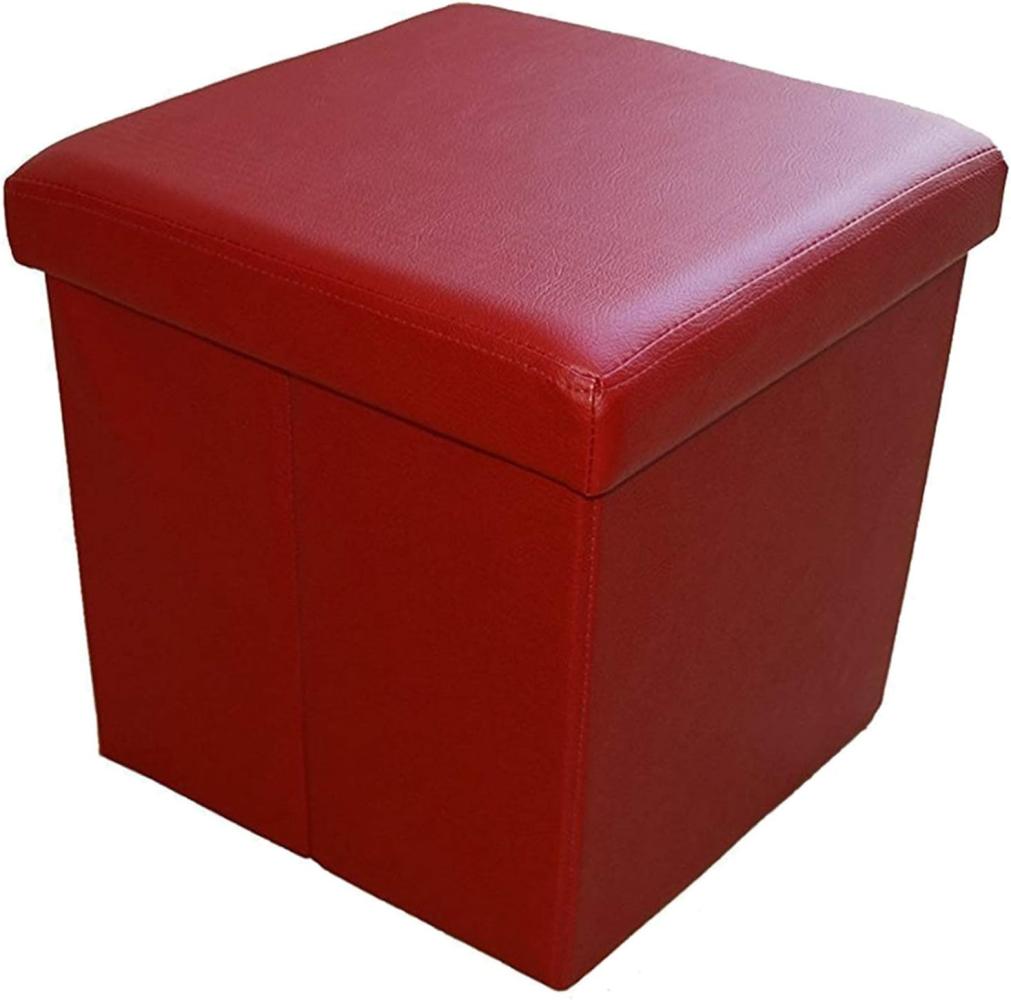 Style home Sitzhocker Sitzbank mit Stauraum, Faltbare Aufbewahrungsbox Sitztruhe Sitzwürfel Fußablage, belastbar bis 300 kg, Kunstleder, 38 * 38 * 38 cm (Dunkelrot) Bild 1