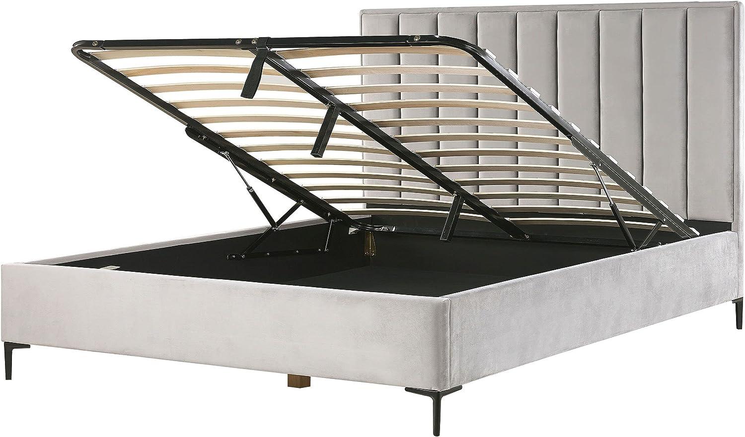 Polsterbett Samtstoff grau mit Bettkasten hochklappbar 180 x 200 cm SEZANNE Bild 1