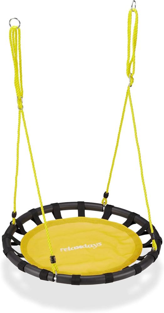 Relaxdays Nestschaukel, runde Hängeschaukel, für Kinder und Erwachsene, verstellbar, draußen, 80 cm, bis 100 kg, gelb Bild 1